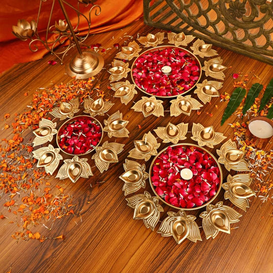 Lotus Decorative Urli Set Beautiful Handicrafted Bowl for Floating Flowers and Tea Light Candles Home, Office and Table Decor Set of 3pcs(12",14",16")