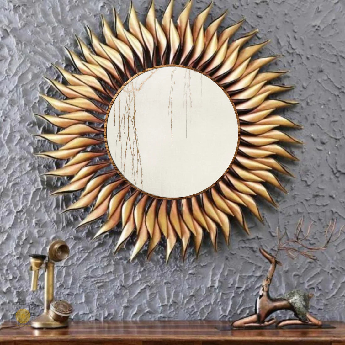 Metallic Sun Fllowers Wall Mirror ( 36 Inches )