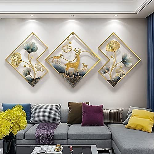 Deer Frame Metal Wall Art- Set Of 3 | Metal Wall Art | Deer Metal Wall Art For Living Room | Wall Decor | Wall Art Decor - 140L x 53W Centimeters