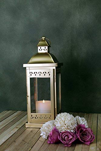 Classic Style Glass Iron Lantern with One Pillar Candle|Gold Iron Hanging Lantern Perfect for Home Decor, Wedding, Parties, Gifting|Tealight Holder|5.5 Inch Diameter(Pack of 1, 14 Inch Long)