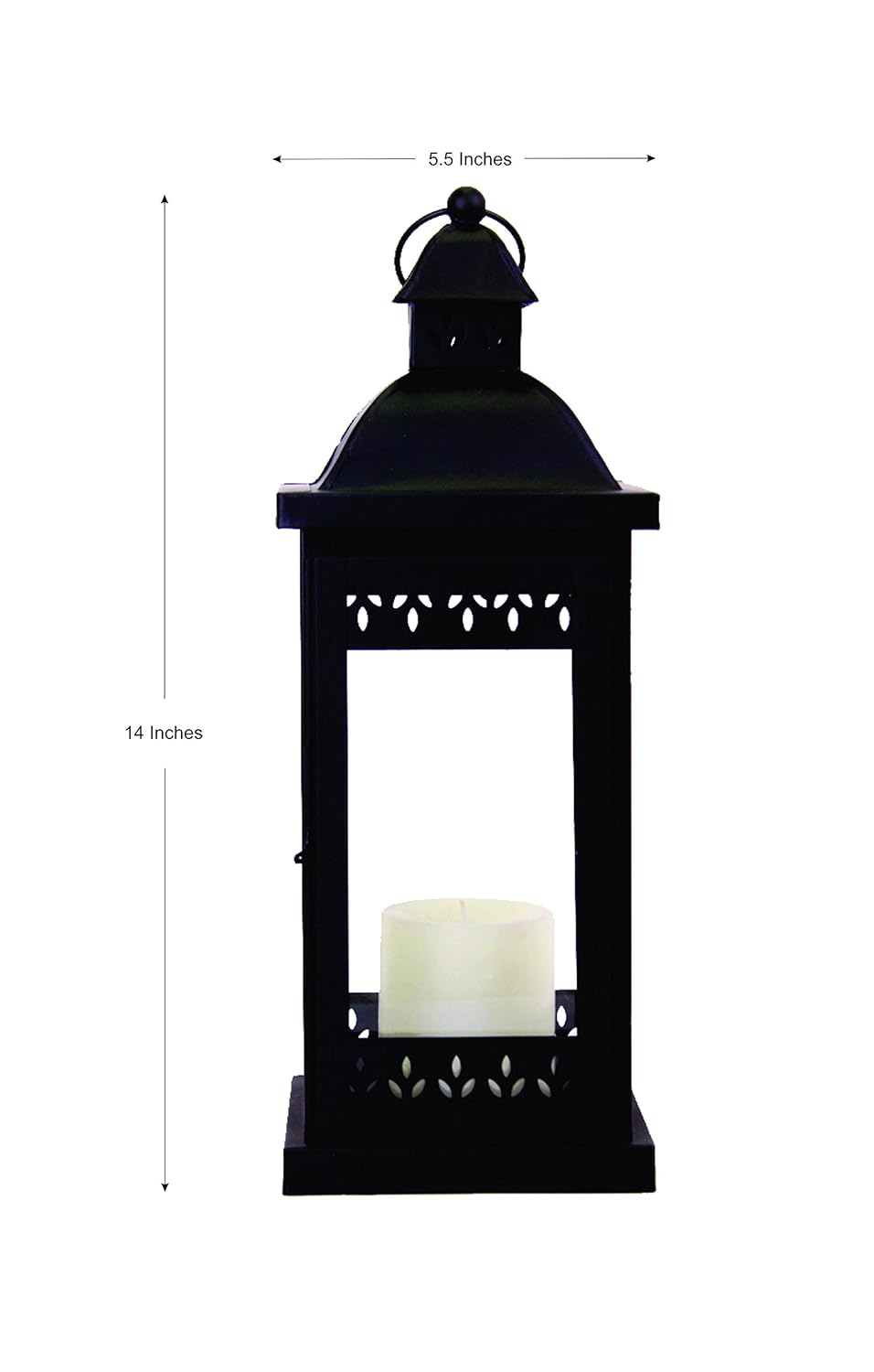 Classic Style Glass Iron Lantern with One Pillar Candle|Black Iron Hanging Lantern Perfect for Home Decor, Wedding, Parties, Gifting|Candle Holder|5.5 Inch Diameter(Pack of 1, 14 Inch Long)