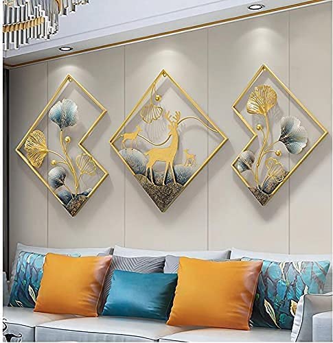 Deer Frame Metal Wall Art- Set Of 3 | Metal Wall Art | Deer Metal Wall Art For Living Room | Wall Decor | Wall Art Decor - 140L x 53W Centimeters