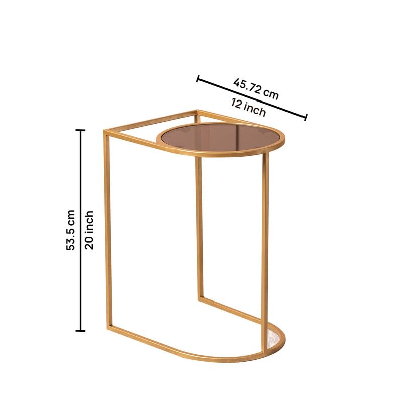 Side Table for Living Room | Bed Side Table for Bedroom | Glass Table for Living Room décor Metallic end Table (20 inch Height, Gold)