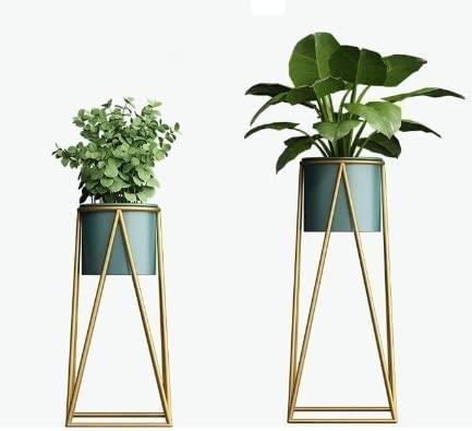 Planters for Indoor - Outdoor Plants & Modern Metal Floor Tall Plant Stand for Garden, Balcony & Living Room & Mid Century Plant Stands with Pots Set of 2 Flower Pots (Green) (Copy)