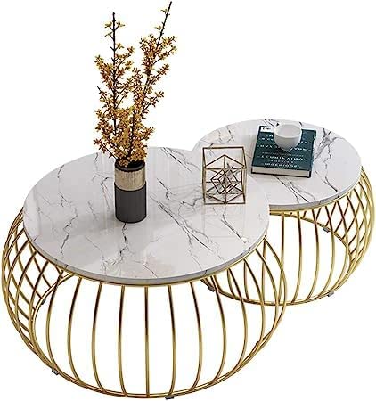 Coffee Tables - Side Tables Living Room Tables, Nesting Tables Set of 2 Coffee Table, Modern Center Table for Sofa Bedside Bedroom Apartment Ofiice (Gold White)