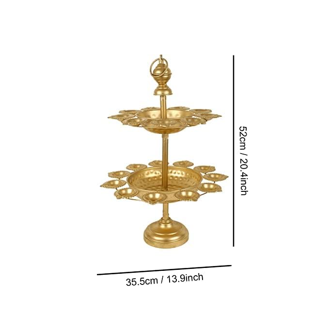 Decorative Urli Bowl with Stand | Diya Stand with Urli Bowl for Candles | Urli Bowl for Pooja Room- 52 cm x 35.5 cm- Golden