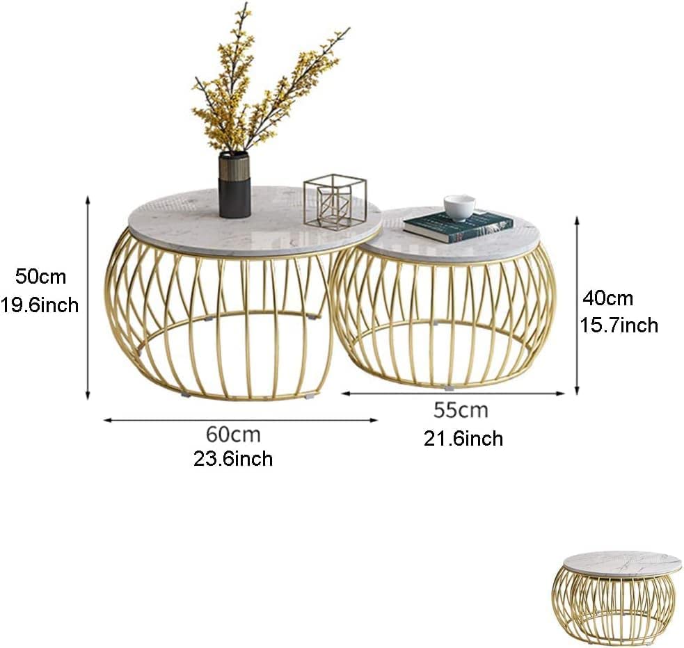 Coffee Tables - Side Tables Living Room Tables, Nesting Tables Set of 2 Coffee Table, Modern Center Table for Sofa Bedside Bedroom Apartment Ofiice (Gold White)