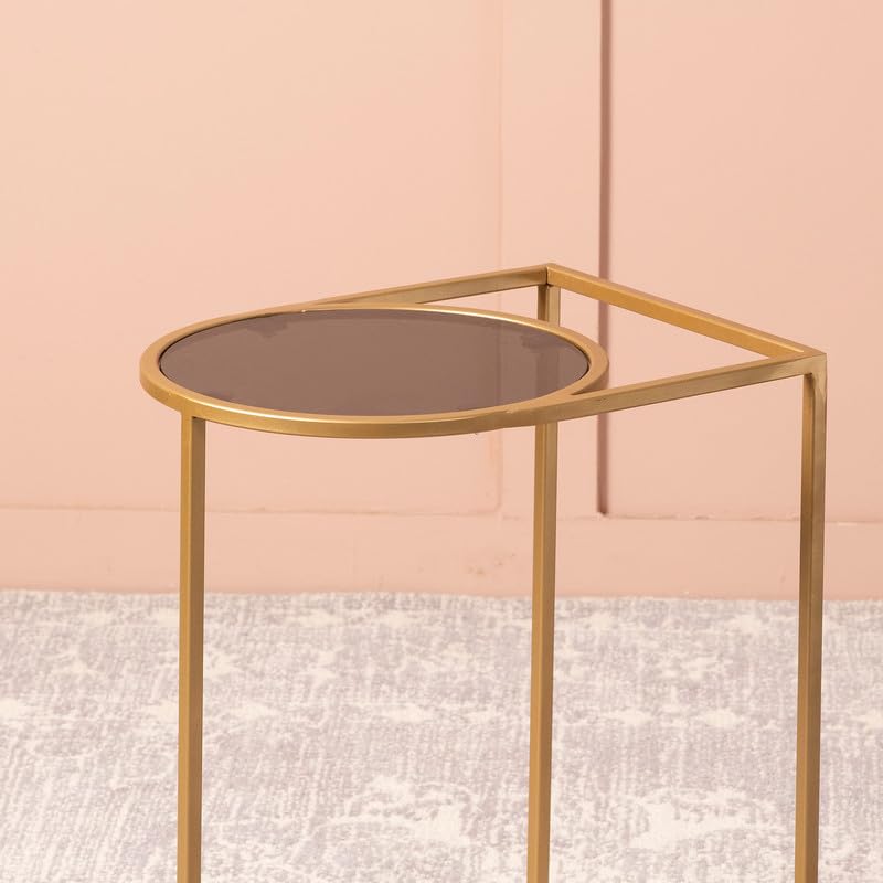 Side Table for Living Room | Bed Side Table for Bedroom | Glass Table for Living Room décor Metallic end Table (20 inch Height, Gold)