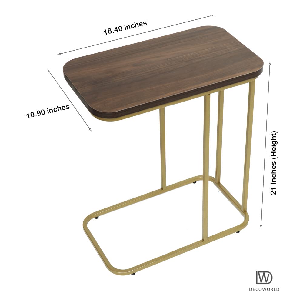 Premium Side Table || Metal Side Table with Wooden Top || Side Table for Living Room, Sofa Side Table or Bed Side Stand (Golden)