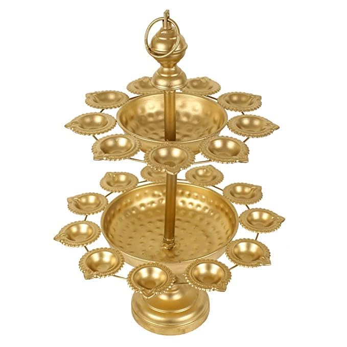 Decorative Urli Bowl with Stand | Diya Stand with Urli Bowl for Candles | Urli Bowl for Pooja Room- 52 cm x 35.5 cm- Golden