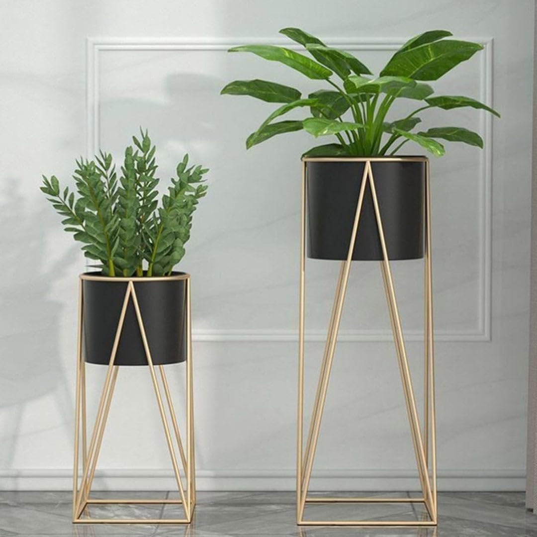 Planters for Indoor - Outdoor Plants & Modern Metal Floor Tall Plant Stand for Garden, Balcony & Living Room & Mid Century Plant Stands with Pots Set of 2 Flower Pots (Green) (Copy)