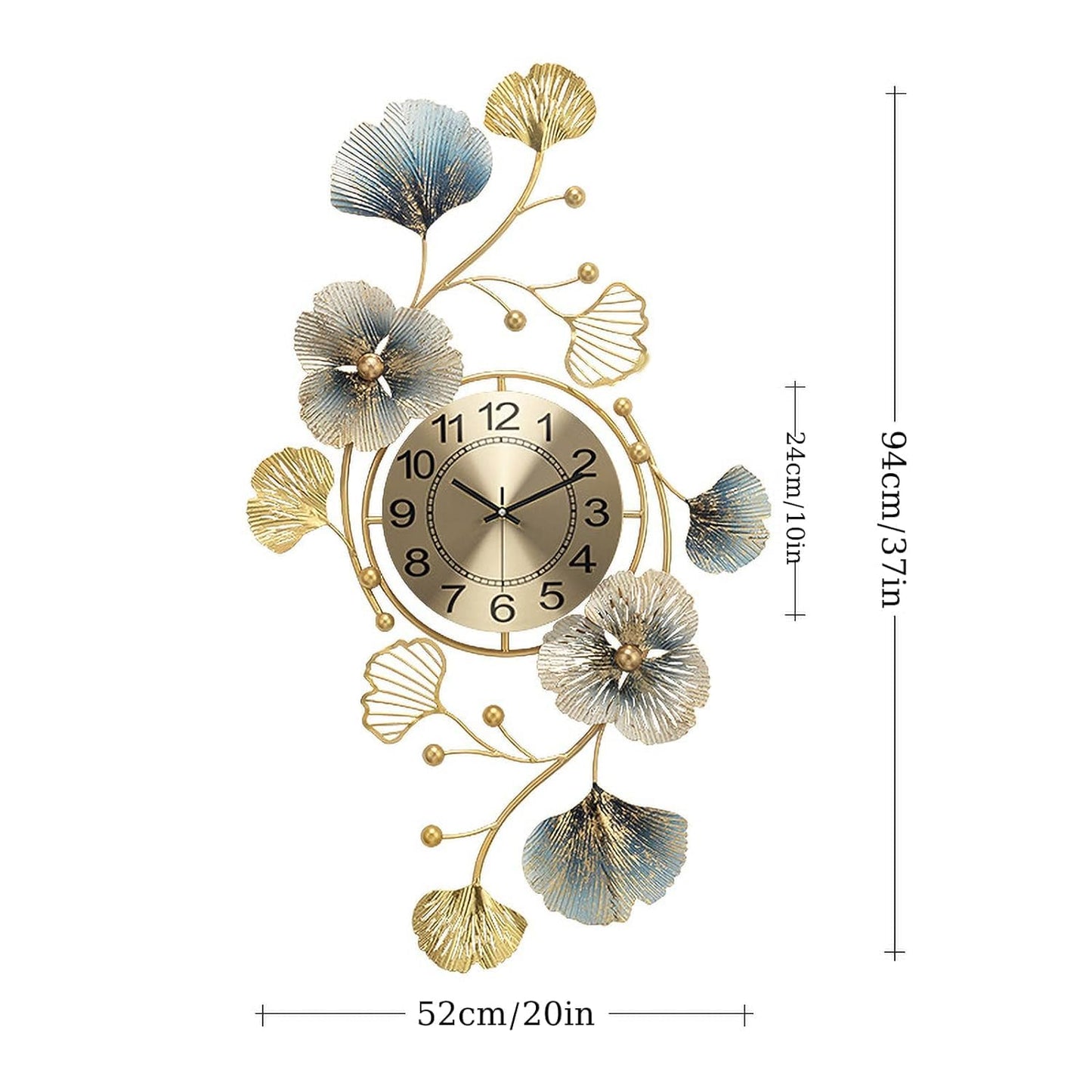 Metal Hanging Wall Clock Floral Decorative