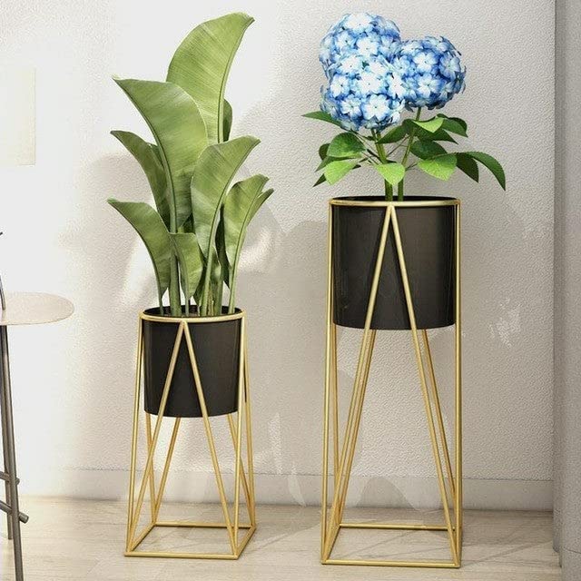 Planters for Indoor - Outdoor Plants & Modern Metal Floor Tall Plant Stand for Garden, Balcony & Living Room & Mid Century Plant Stands with Pots Set of 2 Flower Pots (Green) (Copy)