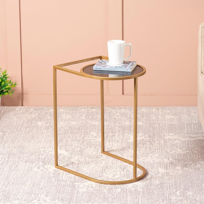 Side Table for Living Room | Bed Side Table for Bedroom | Glass Table for Living Room décor Metallic end Table (20 inch Height, Gold)