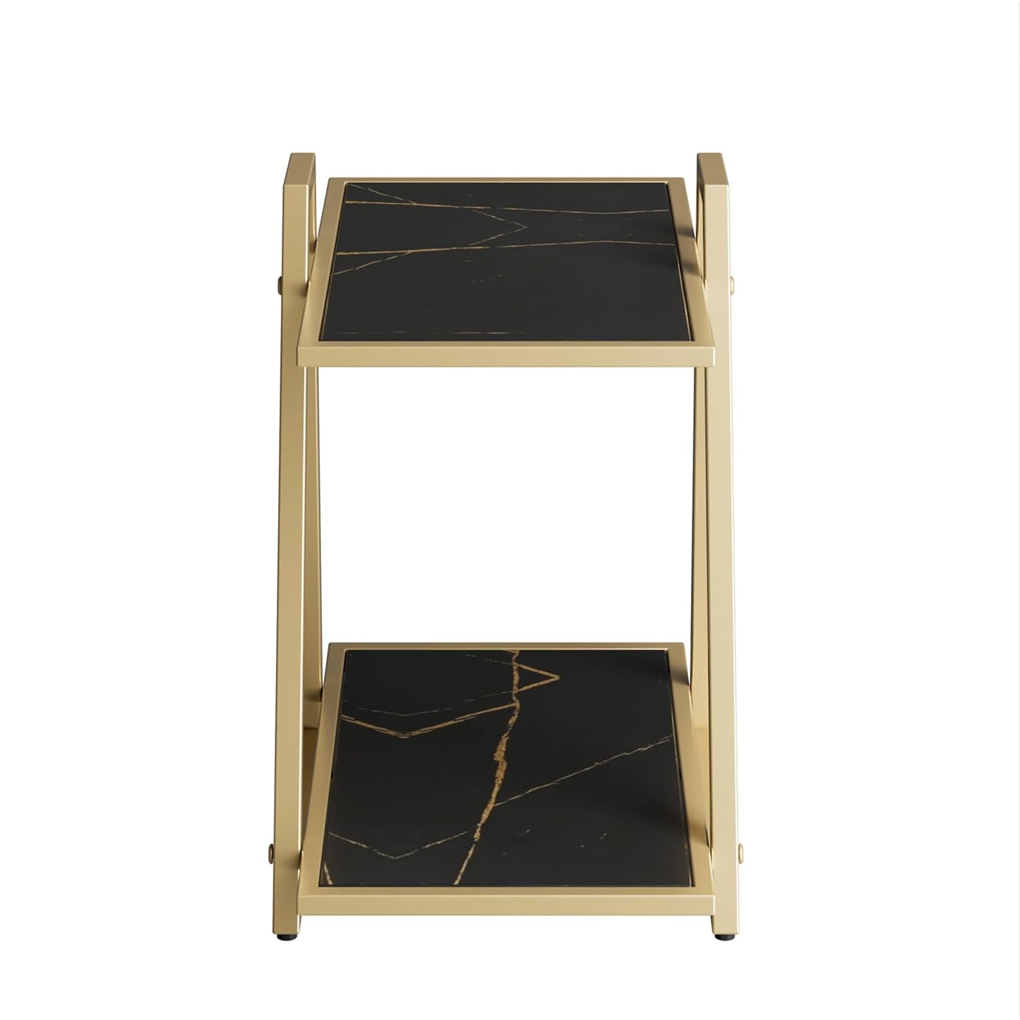 Marble Finish Two Teir Side Table for Living Room | Premium Side Table | Sofa Side Table (45x40x46 CM) (Engineered Wood Top with Mild Steel Base) (Black Marble/Gold)