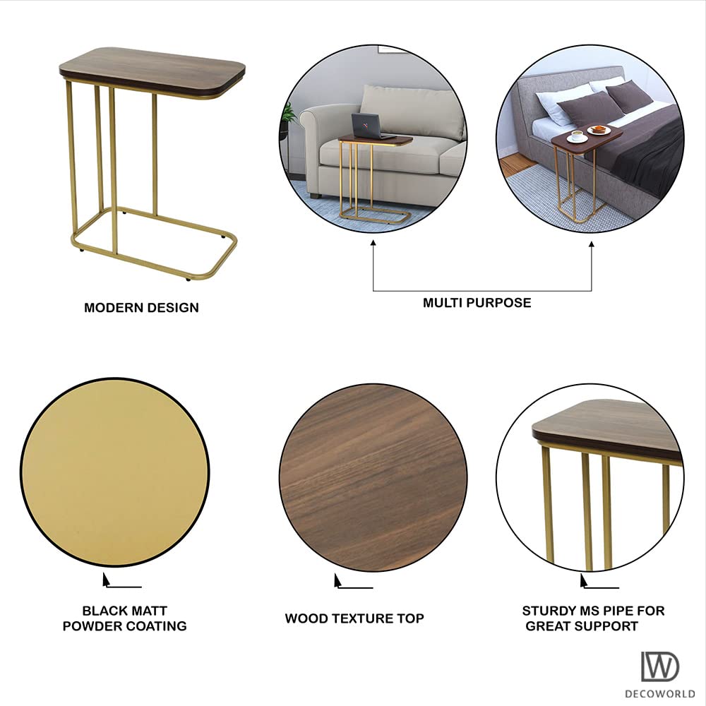 Premium Side Table || Metal Side Table with Wooden Top || Side Table for Living Room, Sofa Side Table or Bed Side Stand (Golden)