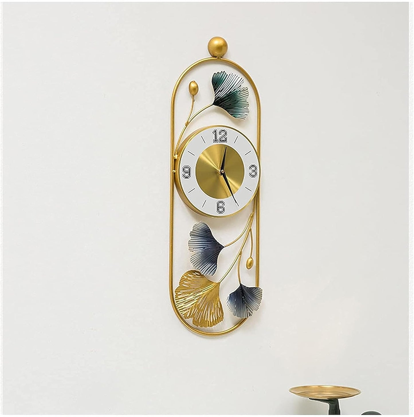 Decorative Wall Clock Metal Wall Clock, Gingko Leaf Wall Clock Big Size, Big Wall Clock for Living Room Watch Wall Clock, Wall Decoration Items for Living Room/Bedroom/Office/Hall