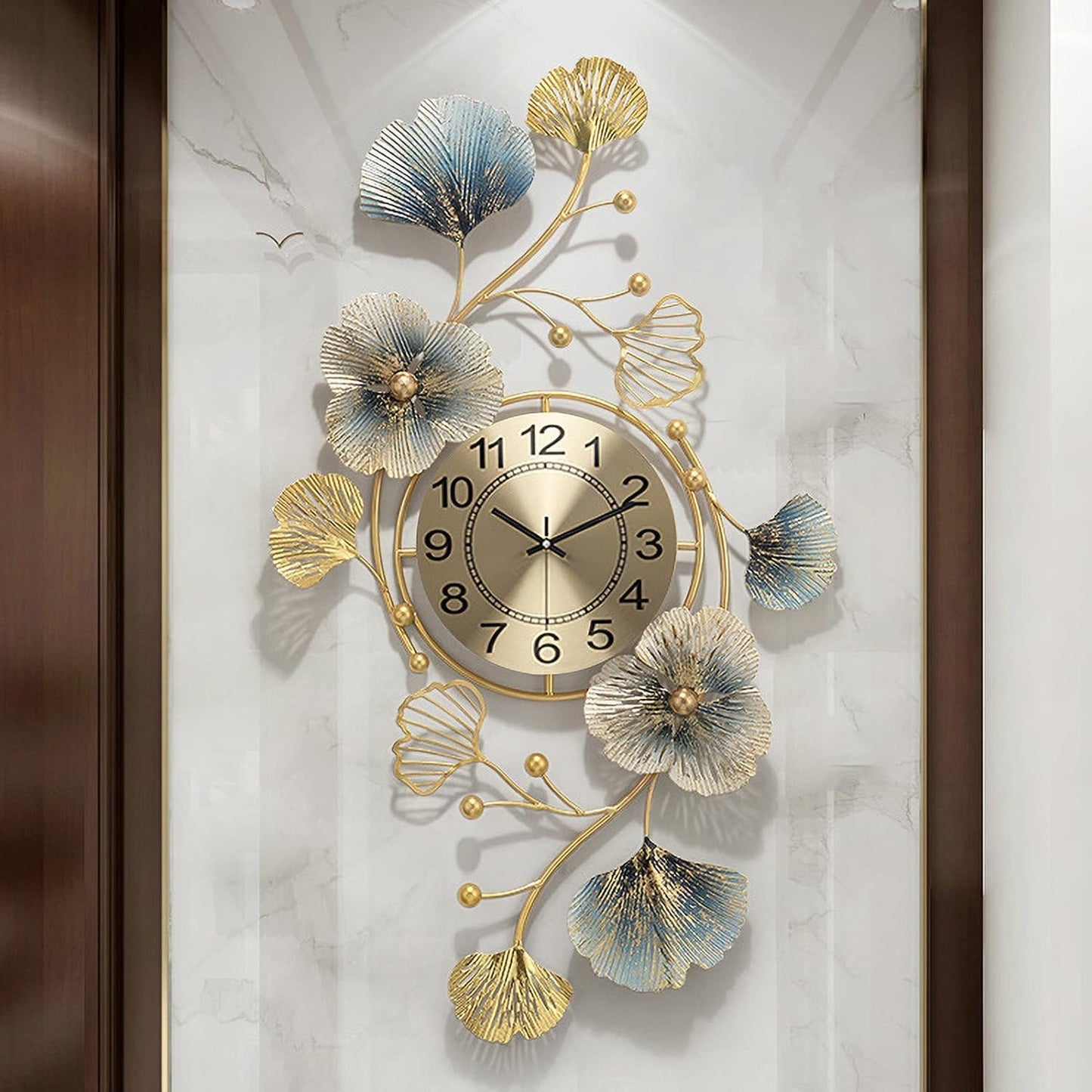 Metal Hanging Wall Clock Floral Decorative