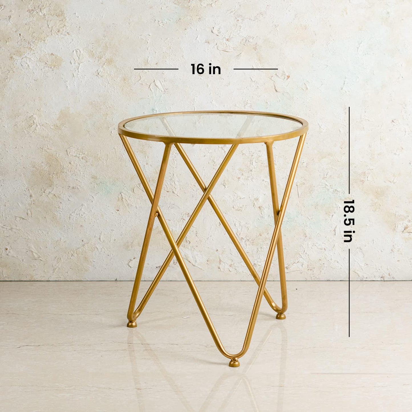 Side Table for Bedroom Glass Table| Bed Side Table for Bedroom |Side Table for Living Room (18 inch, Cross Gold)