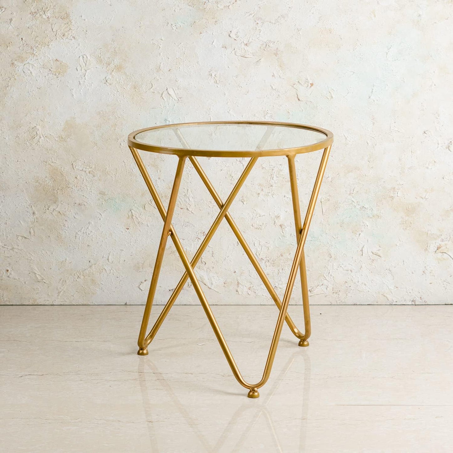 Side Table for Bedroom Glass Table| Bed Side Table for Bedroom |Side Table for Living Room (18 inch, Cross Gold)