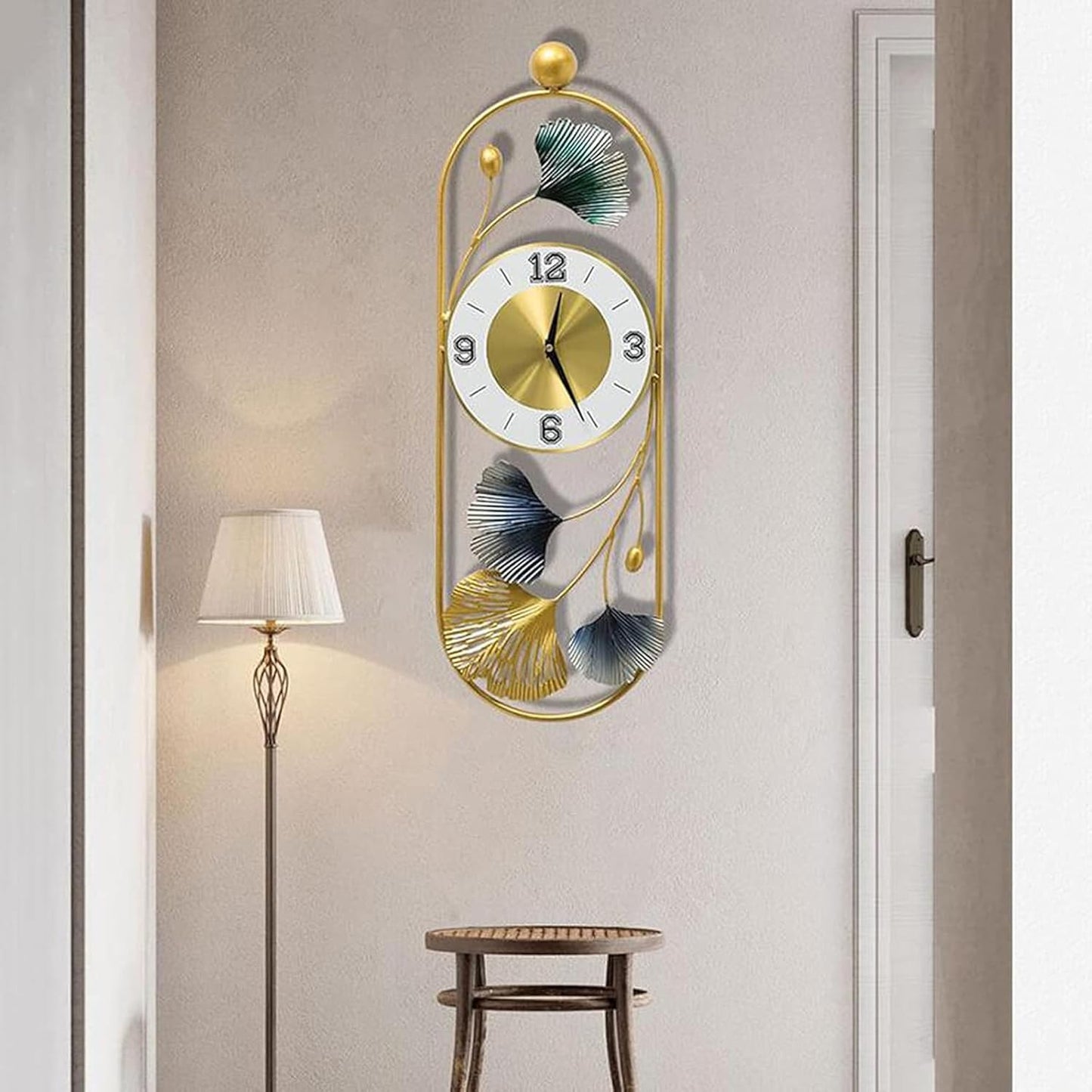 Decorative Wall Clock Metal Wall Clock, Gingko Leaf Wall Clock Big Size, Big Wall Clock for Living Room Watch Wall Clock, Wall Decoration Items for Living Room/Bedroom/Office/Hall