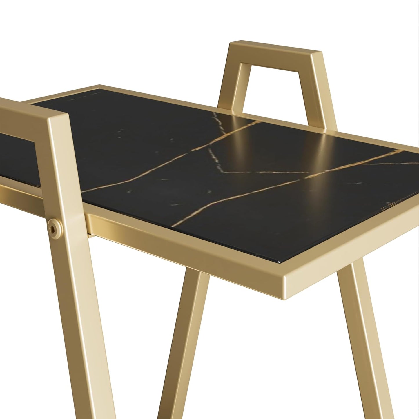 Marble Finish Two Teir Side Table for Living Room | Premium Side Table | Sofa Side Table (45x40x46 CM) (Engineered Wood Top with Mild Steel Base) (Black Marble/Gold)