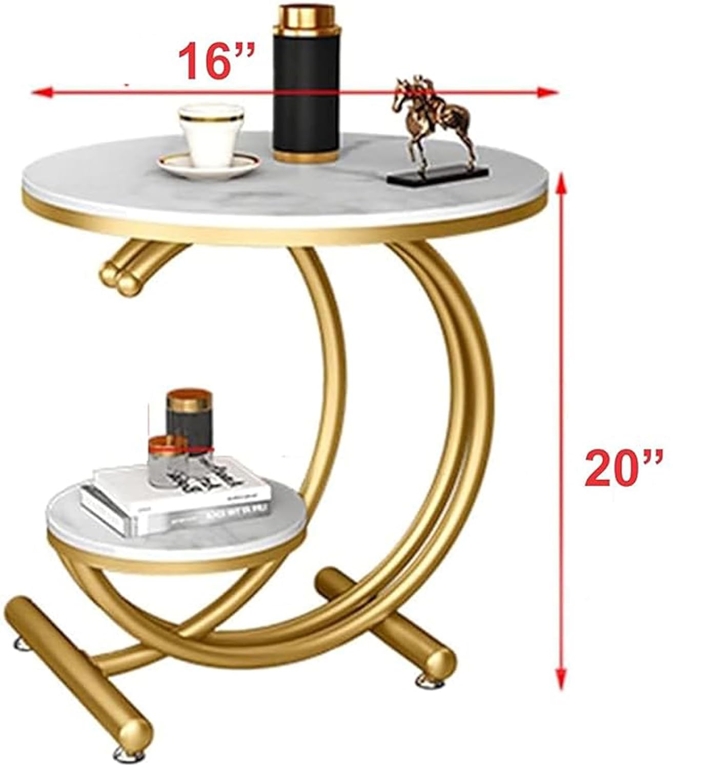 Coffee Table Double-Sided Storage Side Table Round Coffee Table in European Style from Metal and Wood (Black Gold)