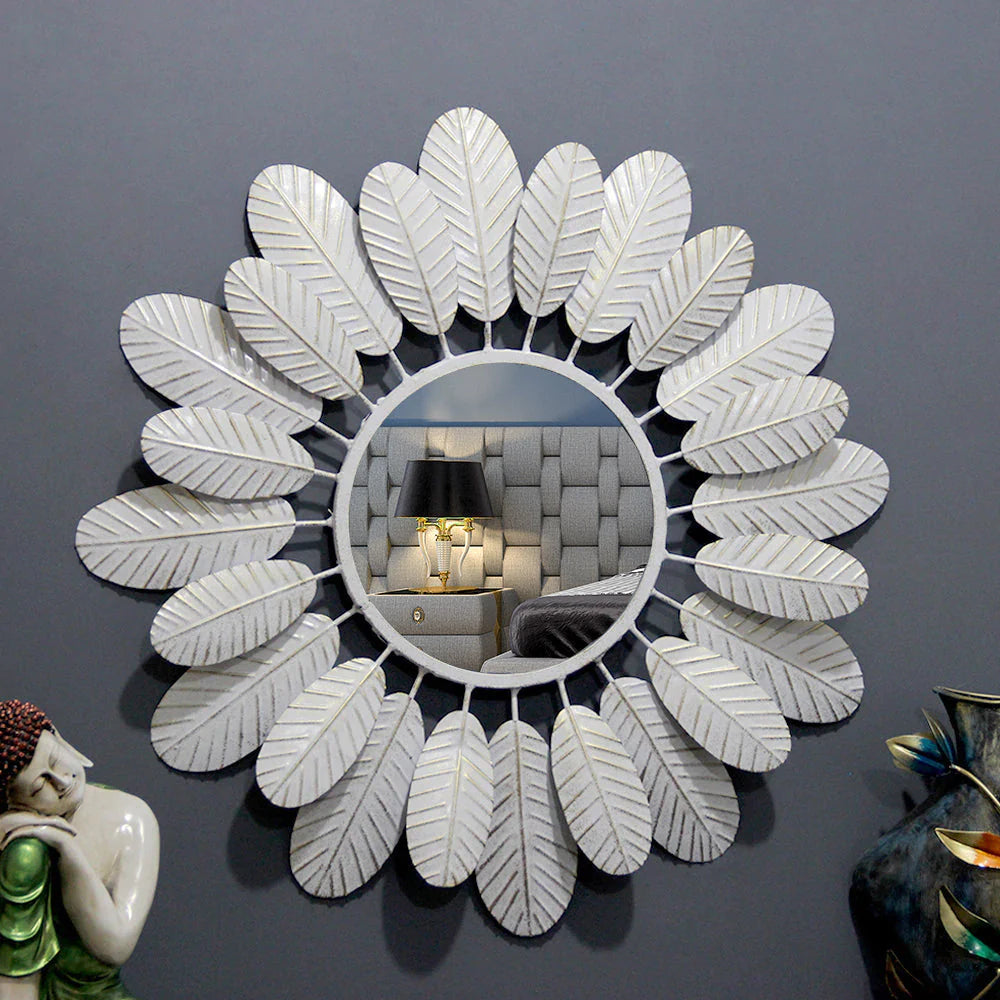 Dreamy Feathers Round Mirror Wall Decor