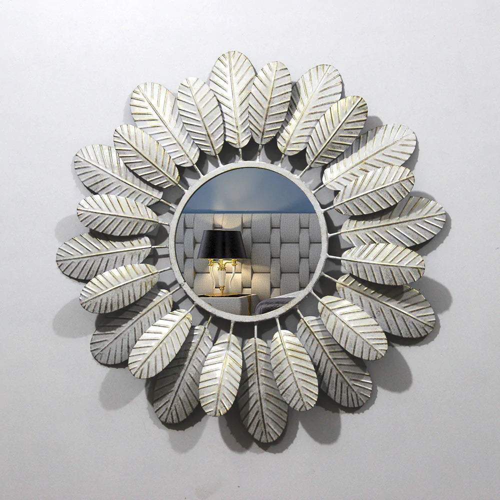 Dreamy Feathers Round Mirror Wall Decor