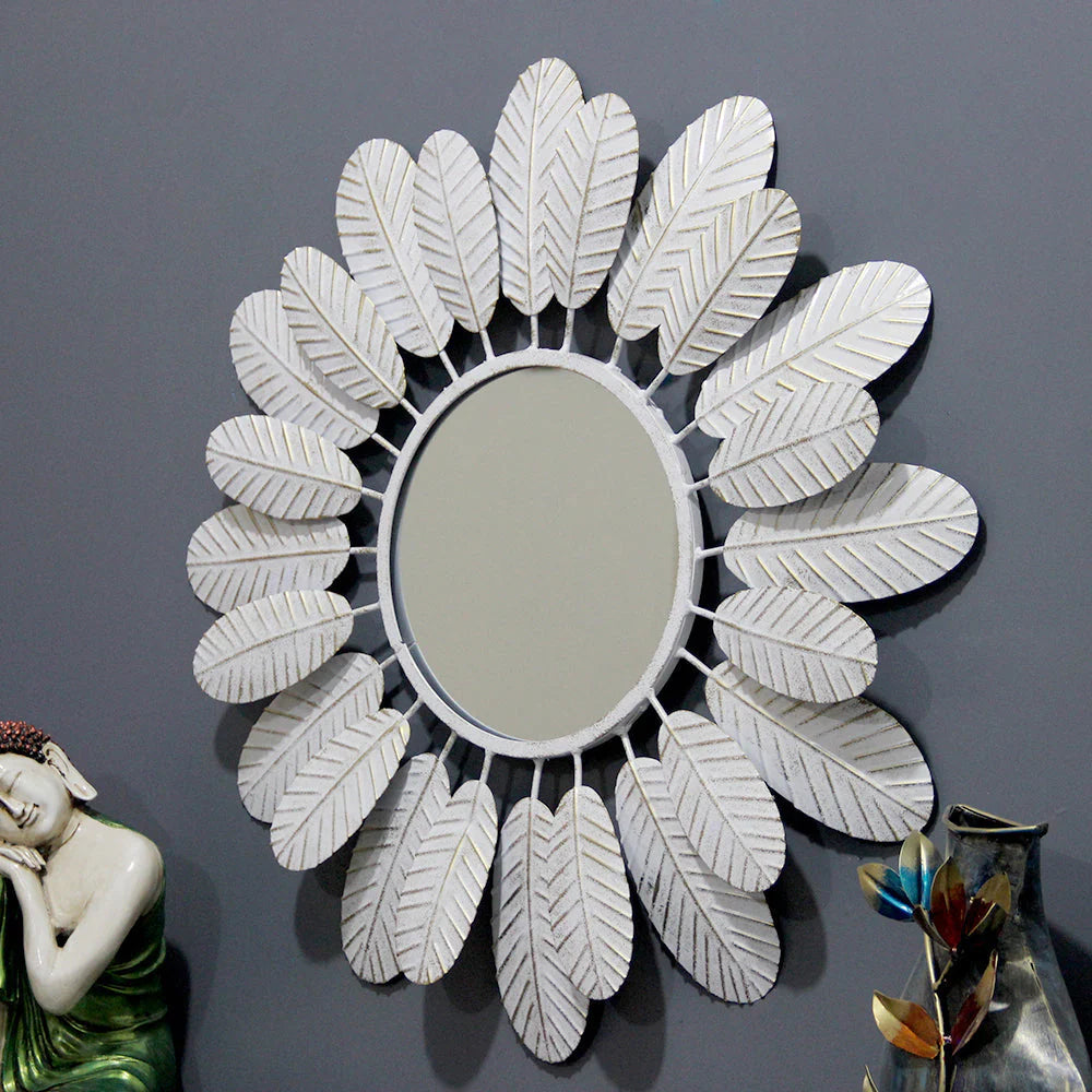 Dreamy Feathers Round Mirror Wall Decor