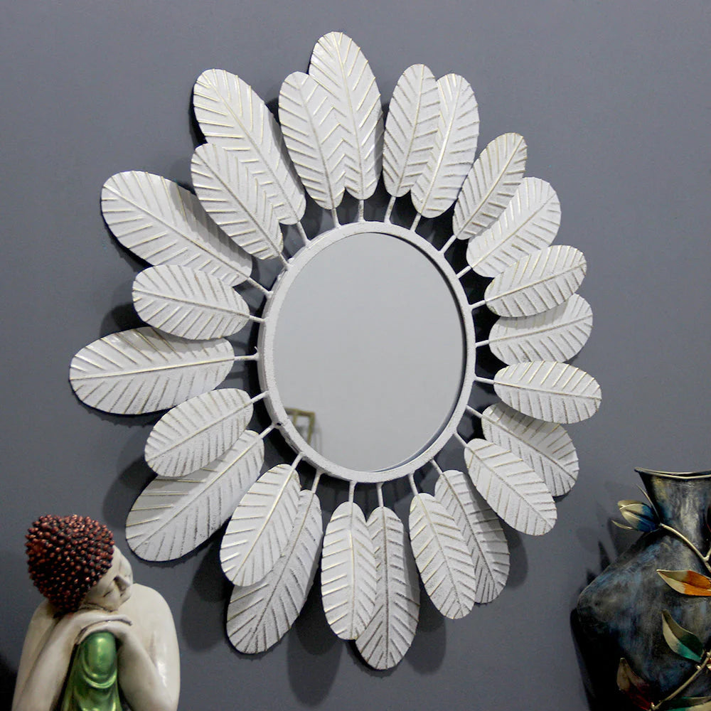 Dreamy Feathers Round Mirror Wall Decor