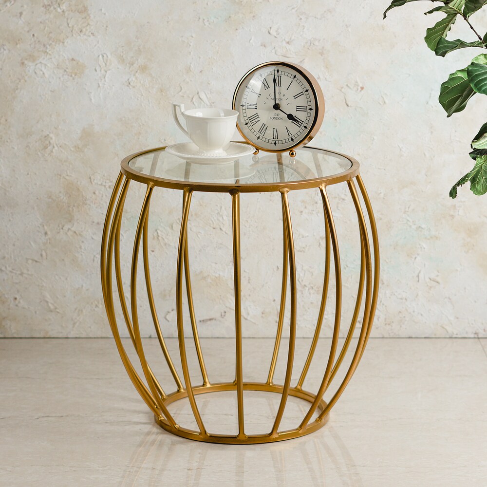 Side Table for Bedroom Glass Table Bed Side Table for Bedroom |Side Table for Living Room (18 inch, Cage Gold)