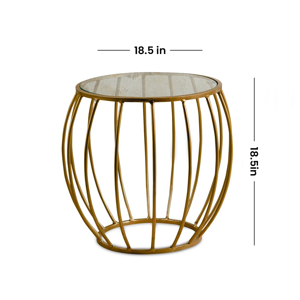 Side Table for Bedroom Glass Table Bed Side Table for Bedroom |Side Table for Living Room (18 inch, Cage Gold)