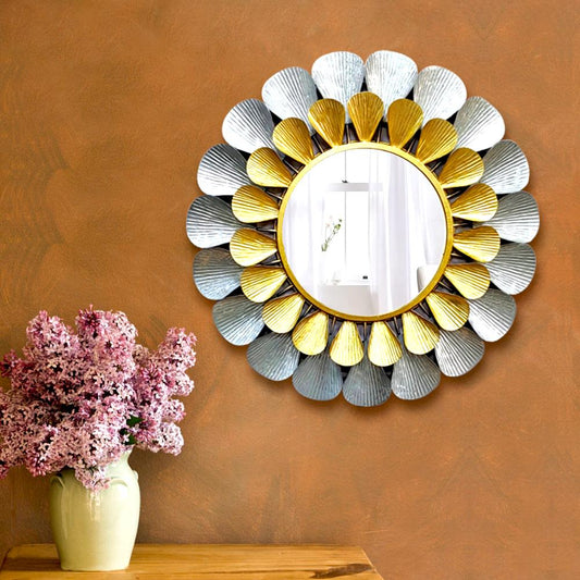 Mirror Collection of Golden Silver Petals Mirror Wall Art